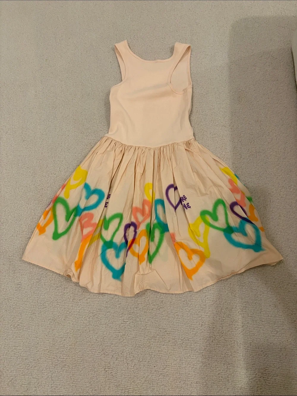 Molo Pink Tank Dress with Rainbow Heart Print - Kids